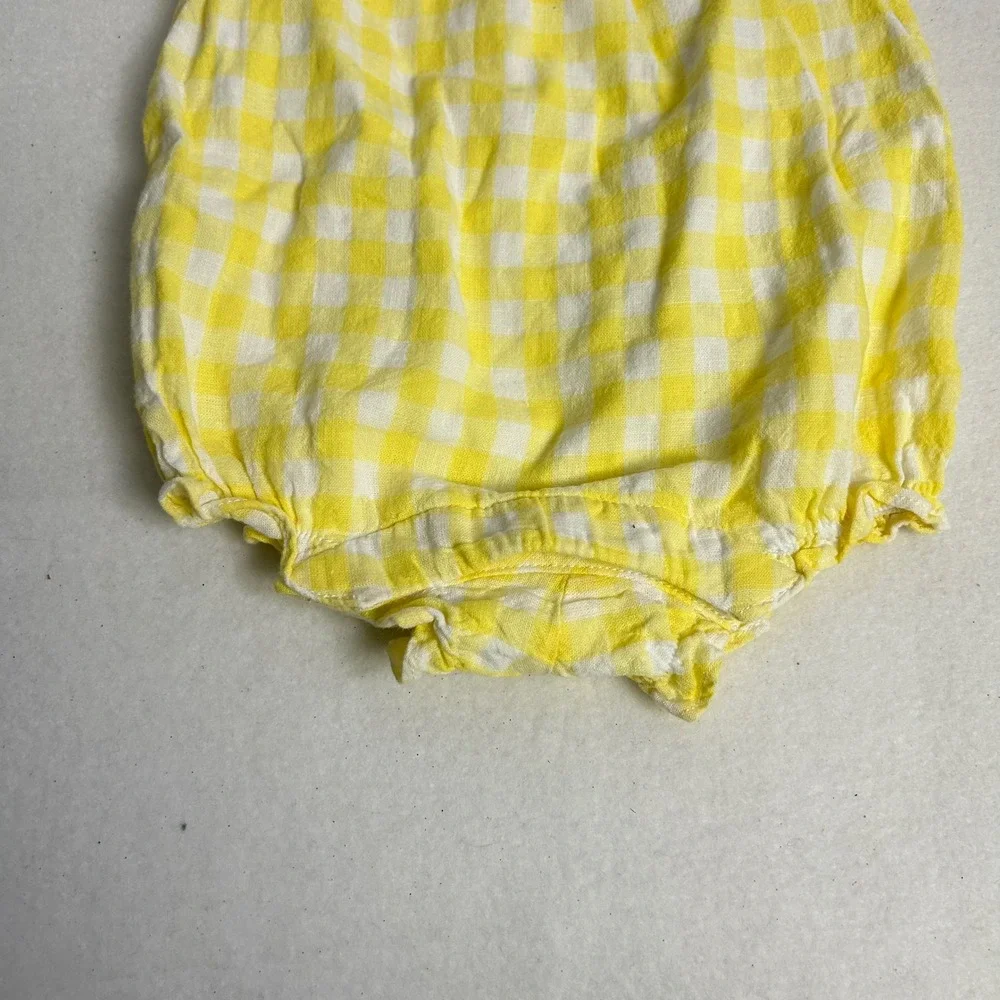 Preppy Janie and Jack Kids 3-6 Months Yellow Gingham Linen Cotton Bubble‎ Romper